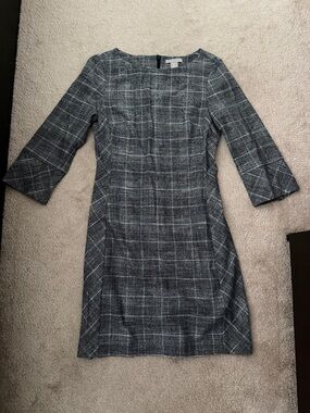 H&M Gray Plaid Long Sleeve Sheath Dress
